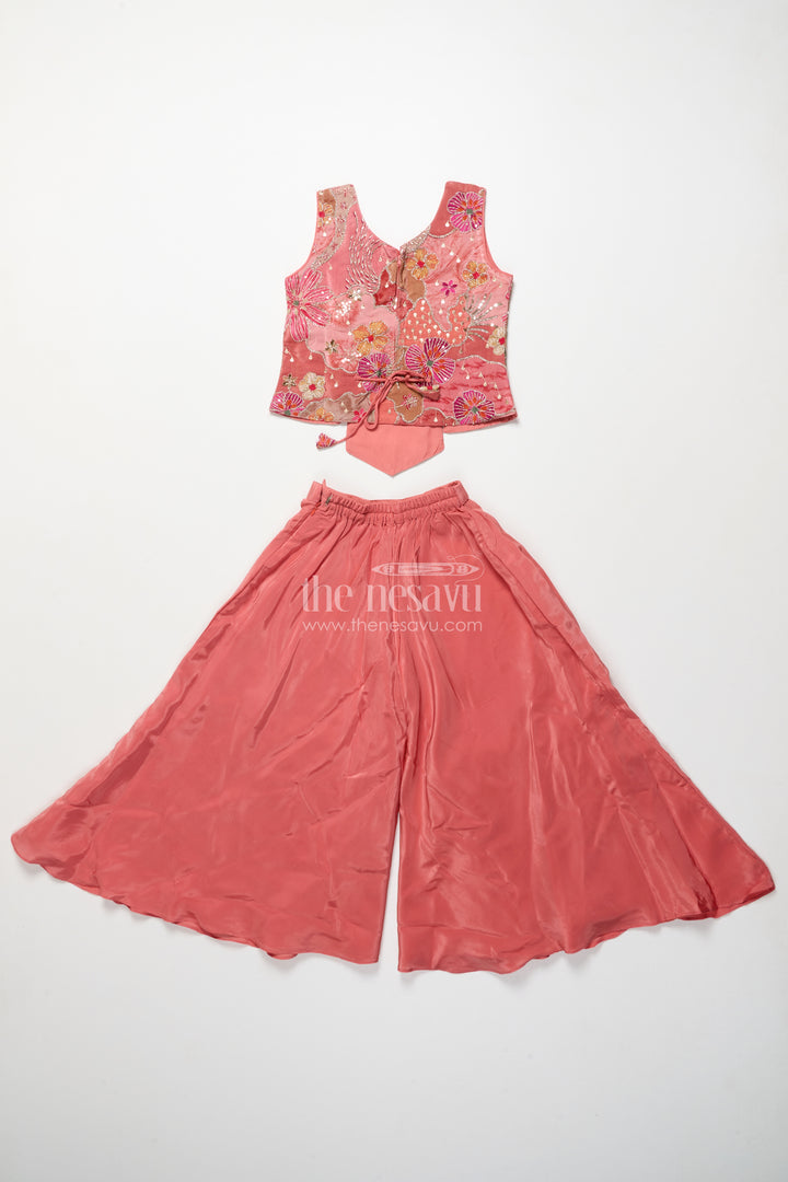 Girls peach palazzo set with embroidered blouse for ethnic celebrations