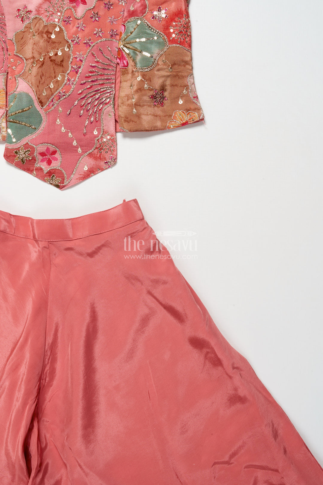 Girls peach palazzo set with embroidered blouse for ethnic celebrations
