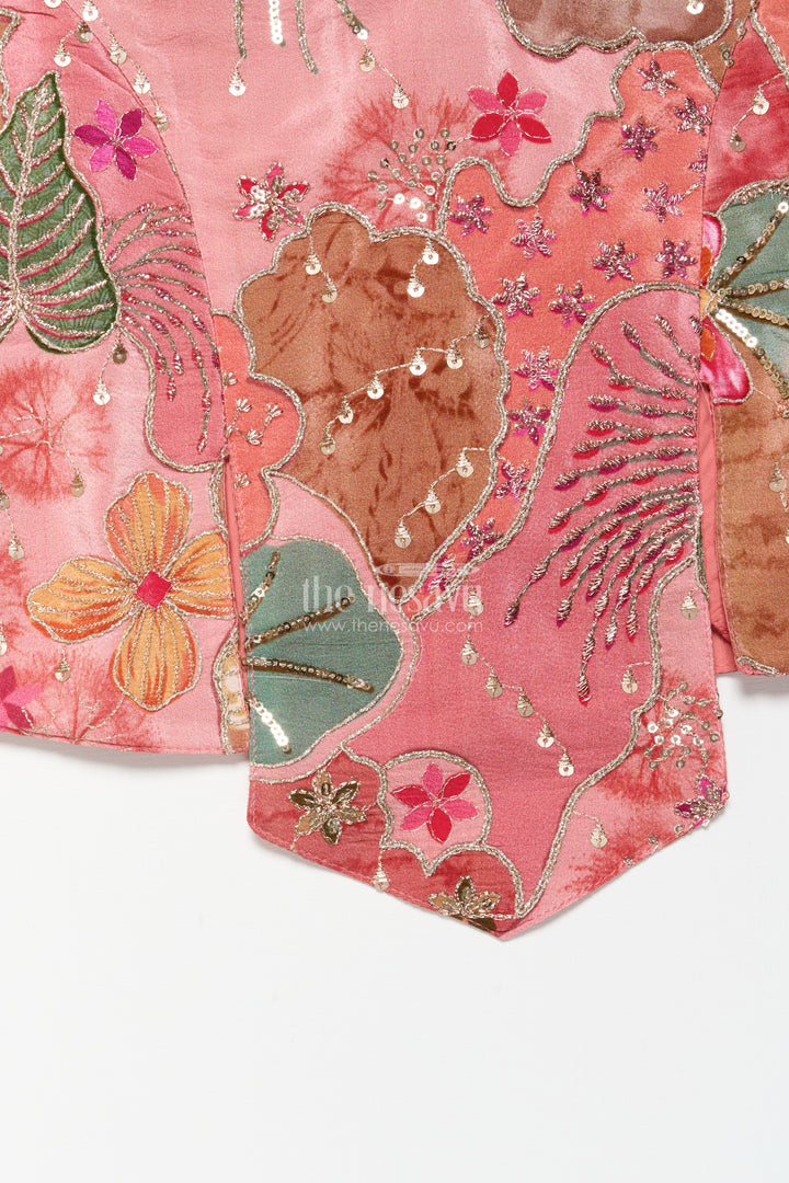 Girls peach palazzo set with embroidered blouse for ethnic celebrations