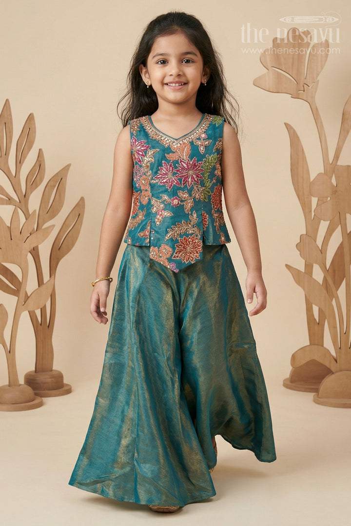 Girls Festive Plazzo Set with Digital Print and Embroidery for Weddings
