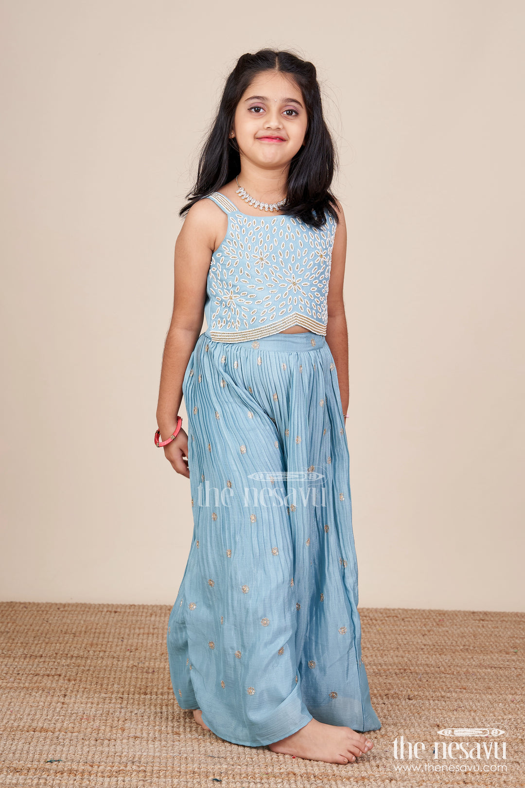 Girls Sharara Set with Thread Embroidery for Weddings and Mehendi Events