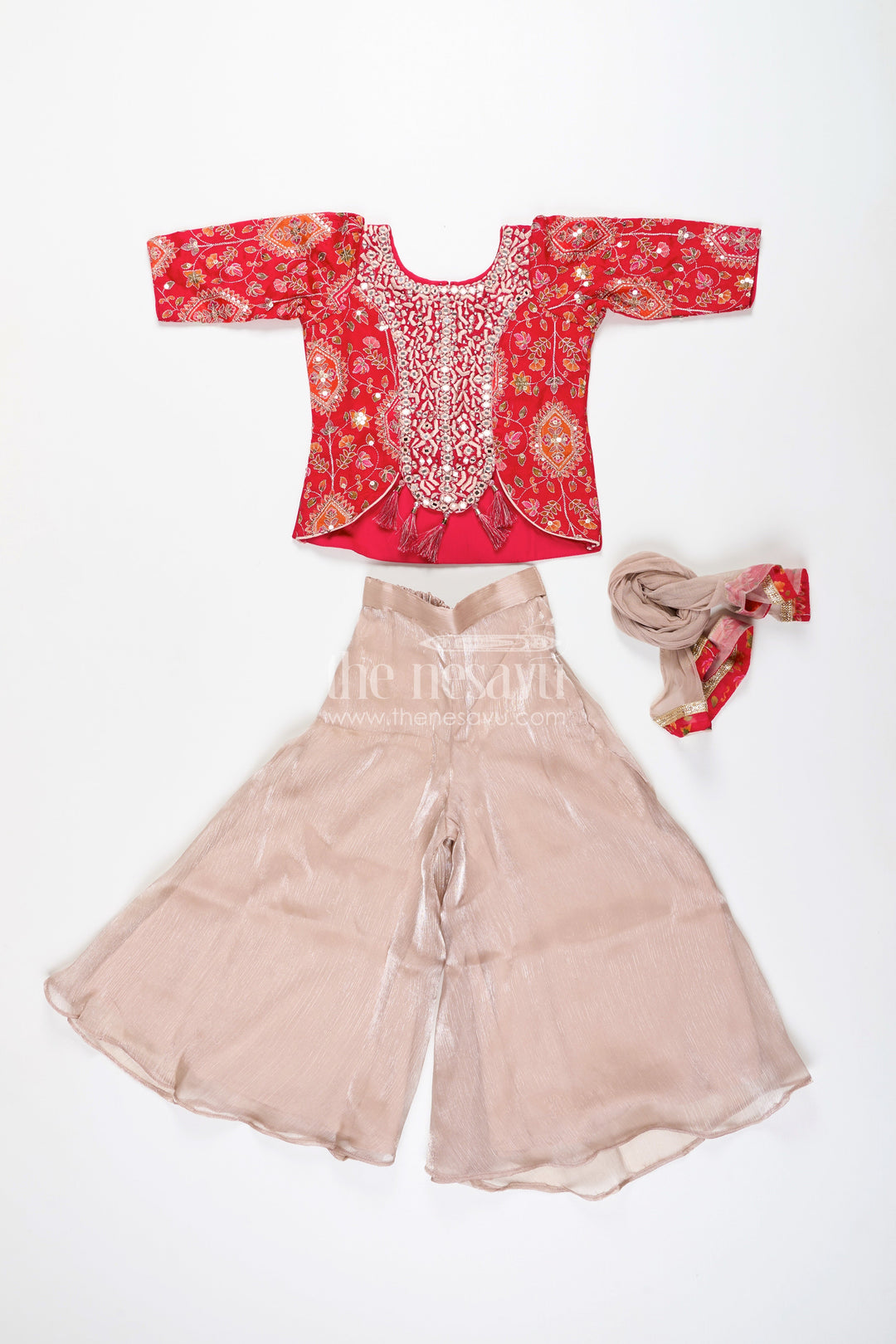 Girls plazo set with mirror embroidery jacket for festive celebrations