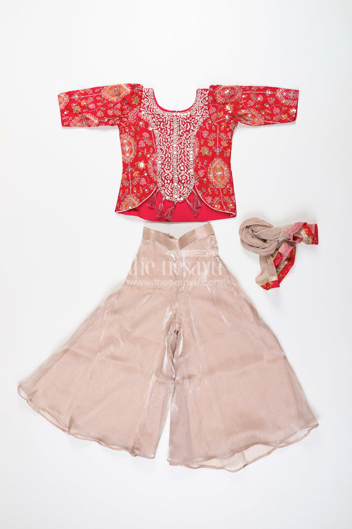 Girls plazo set with mirror embroidery jacket for festive celebrations