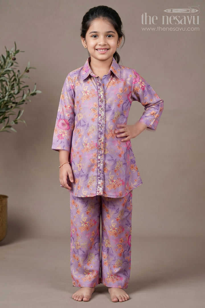 Girls Ethnic Casual Set with Embroidered Kurta and Pants