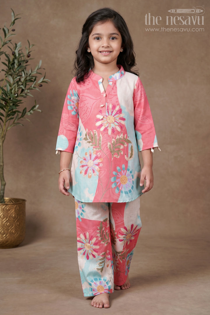 Girls Multicolor Cotton Plazo Set with Floral Digital Print for Casual Festive Days