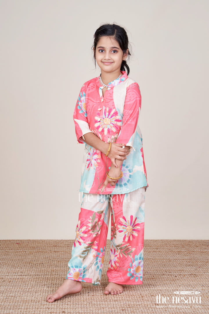 Girls Multicolor Cotton Plazo Set with Floral Digital Print for Casual Festive Days