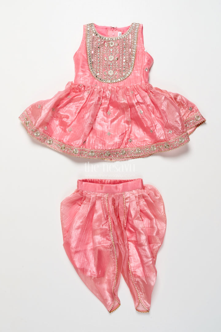 Baby girl peach organza sharara set with designer embroidery for festive occasions