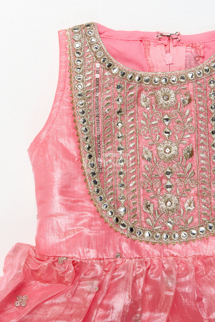 Baby girl peach organza sharara set with designer embroidery for festive occasions