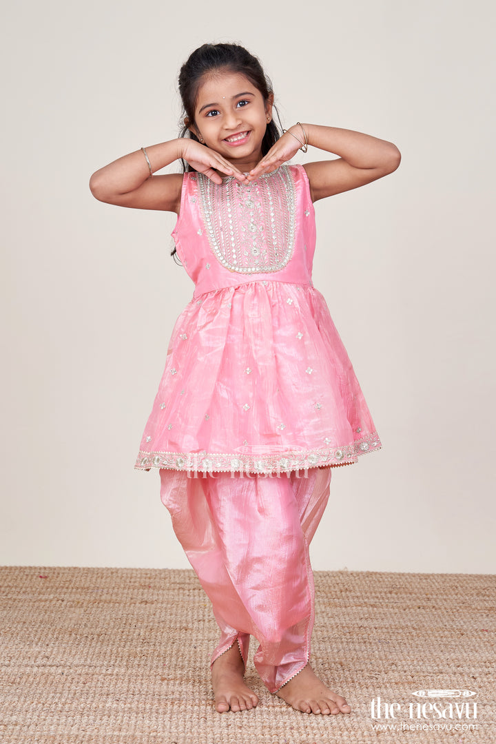 Baby Girl Peach Organza Sharara Set with Designer Embroidery for Festive Occasions