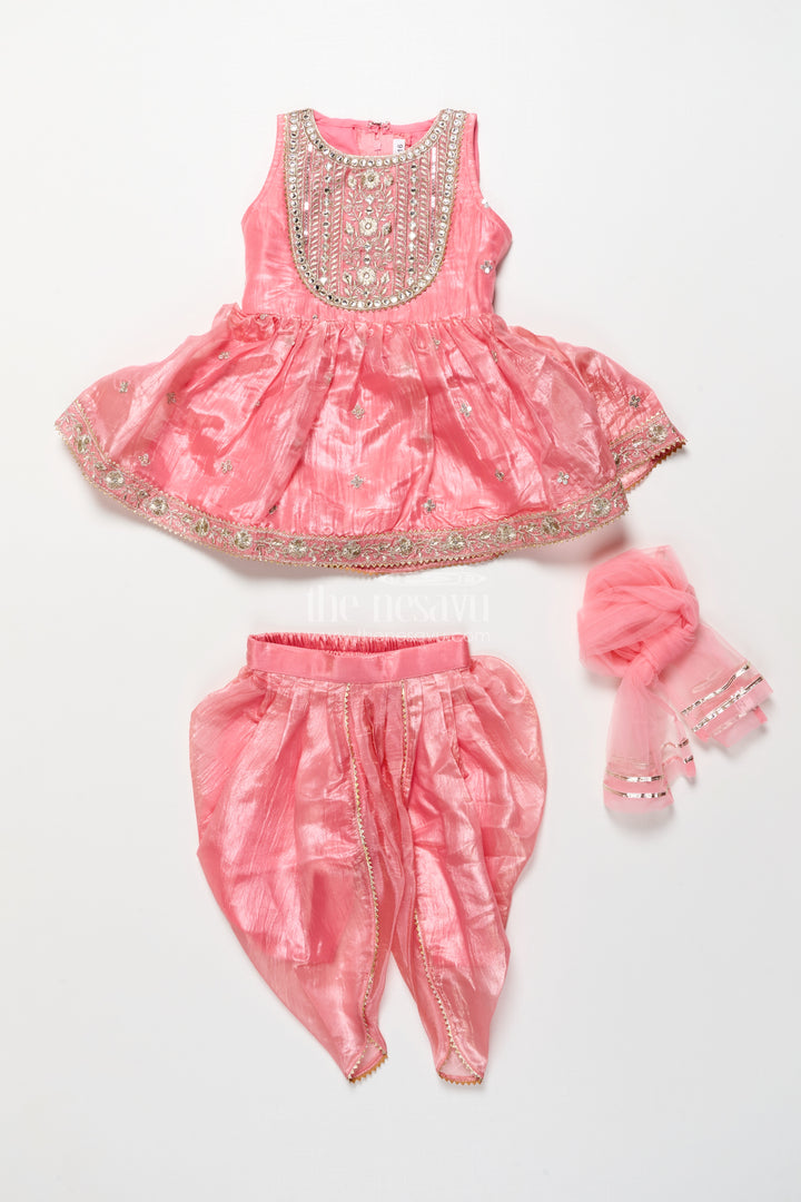 Baby girl peach organza sharara set with designer embroidery for festive occasions