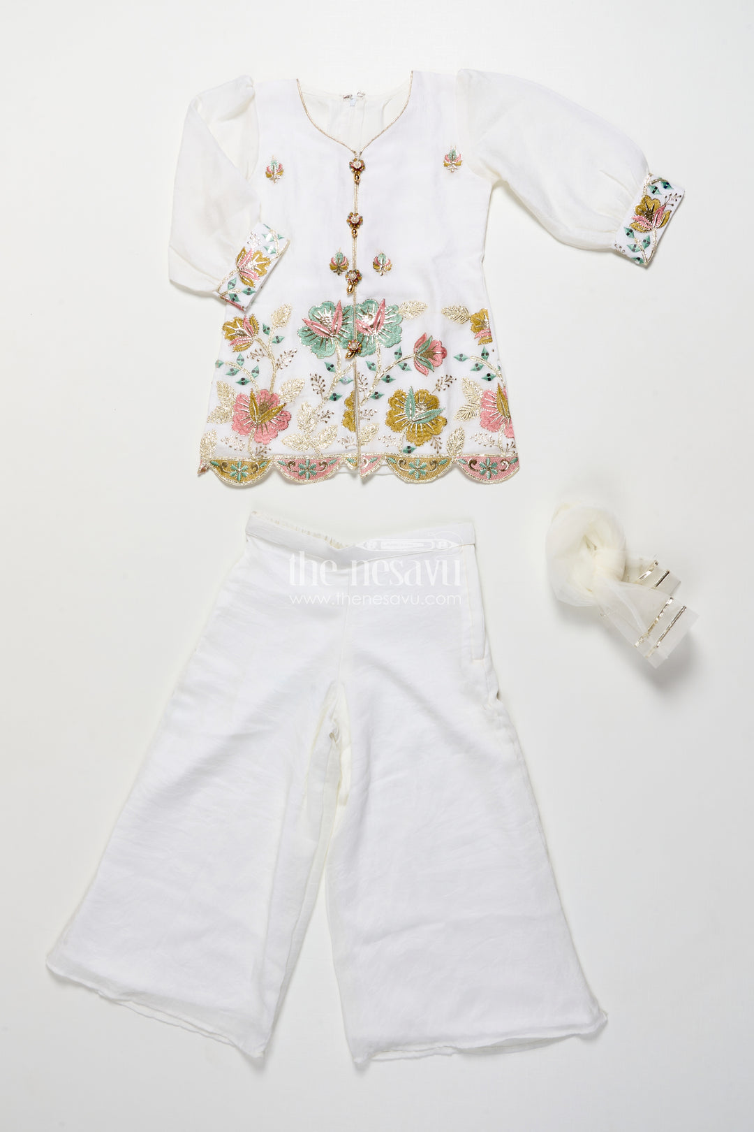 Girls Embroidered Organza Casual Set for Festivals and Poojas