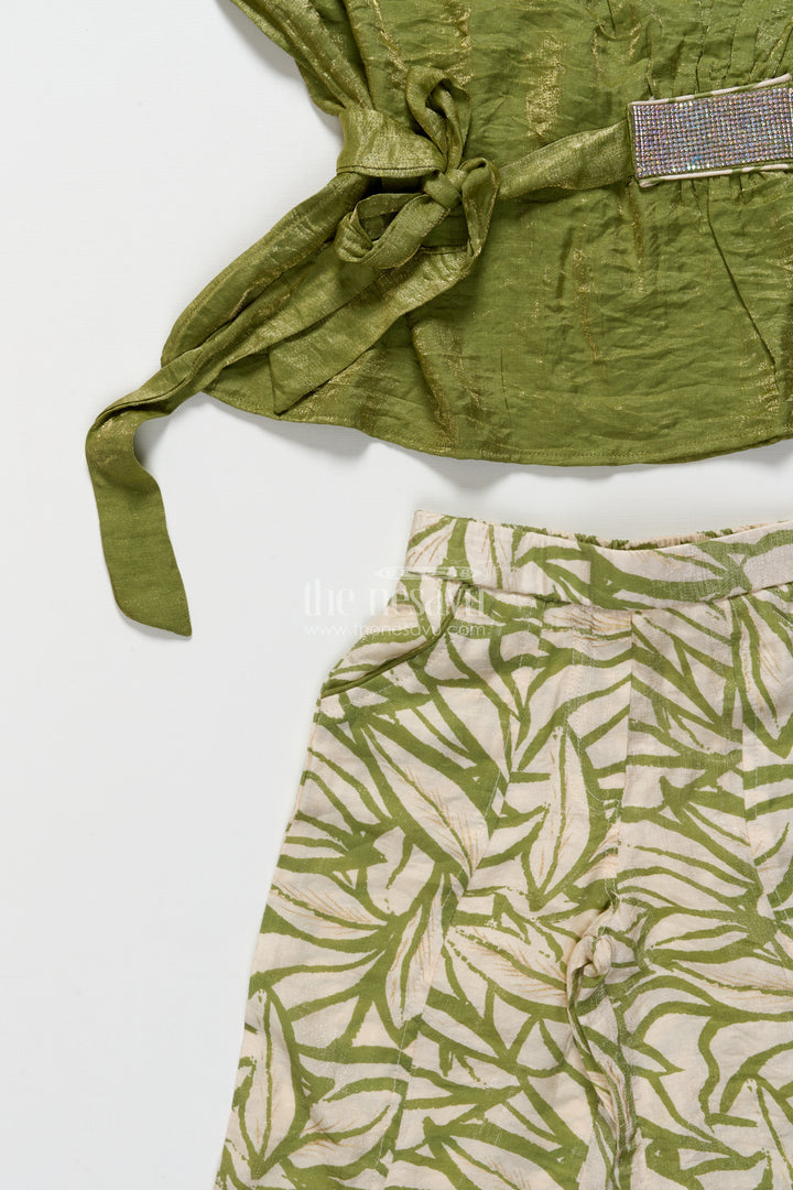 Girls Green Georgette Casual Set with Printed Bottoms for Everyday Ethnic Wear