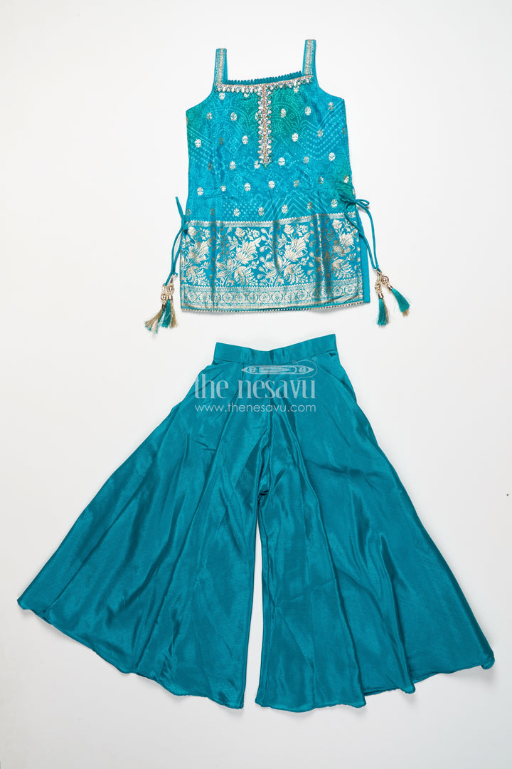 Girls sharara set in viscose silk with embroidered yoke for festive wear