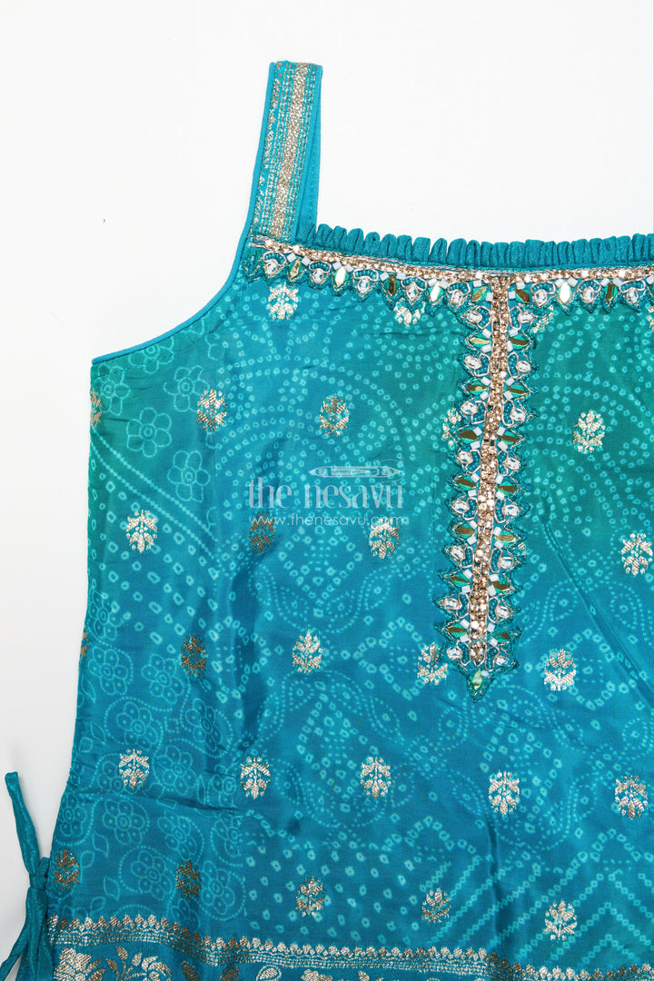 Girls sharara set in viscose silk with embroidered yoke for festive wear