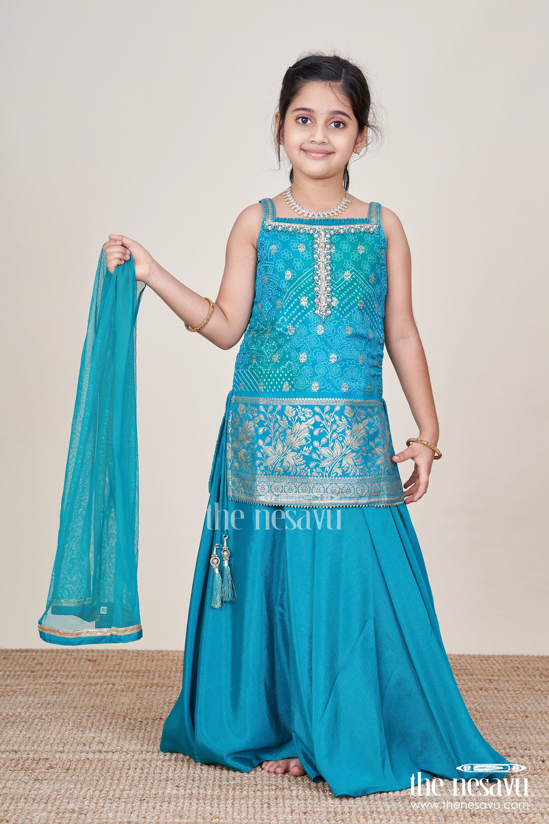 Girls Sharara Set in Viscose Silk with Embroidered Yoke for Festive Wear
