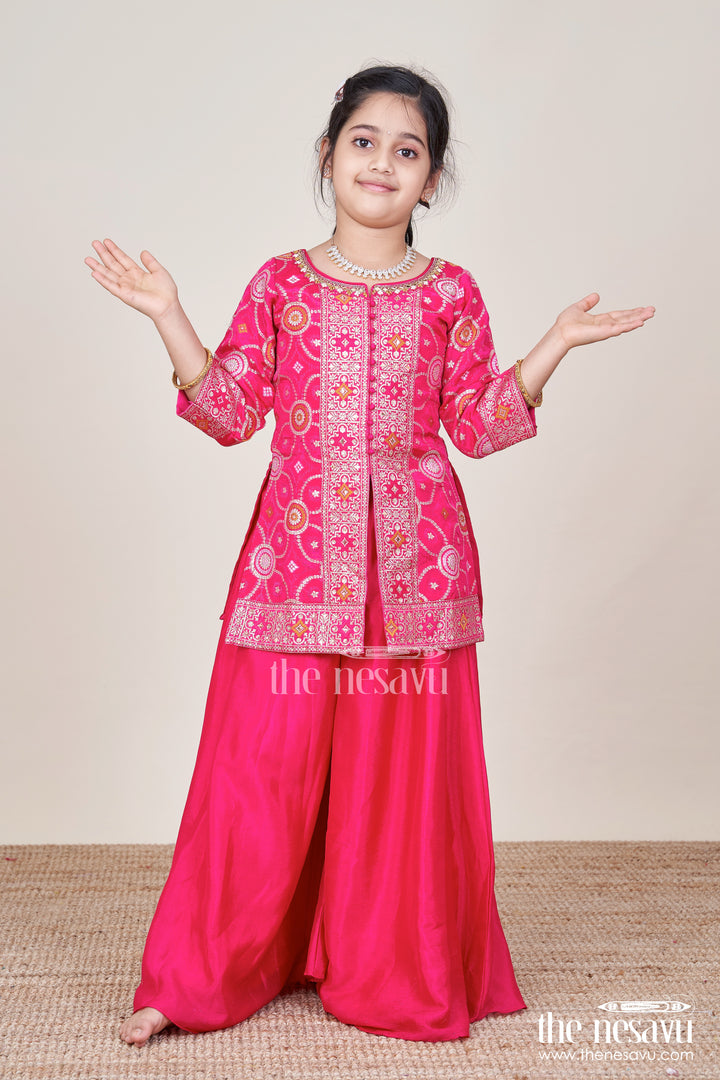 Girls Red Sharara Set with Embroidered Yoke for Weddings and Festive Wear