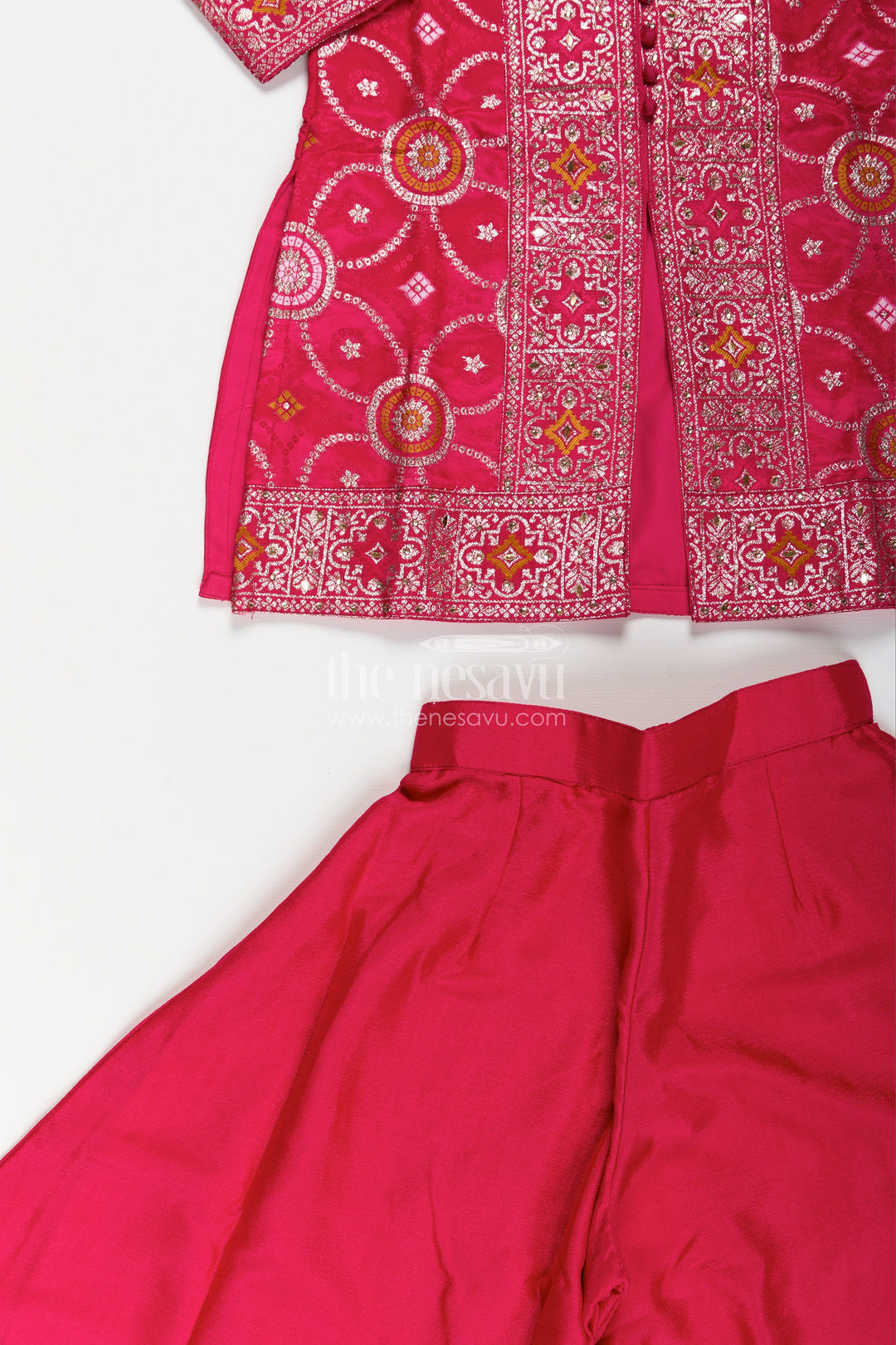 Girls red sharara set with embroidered yoke for weddings and festive wear