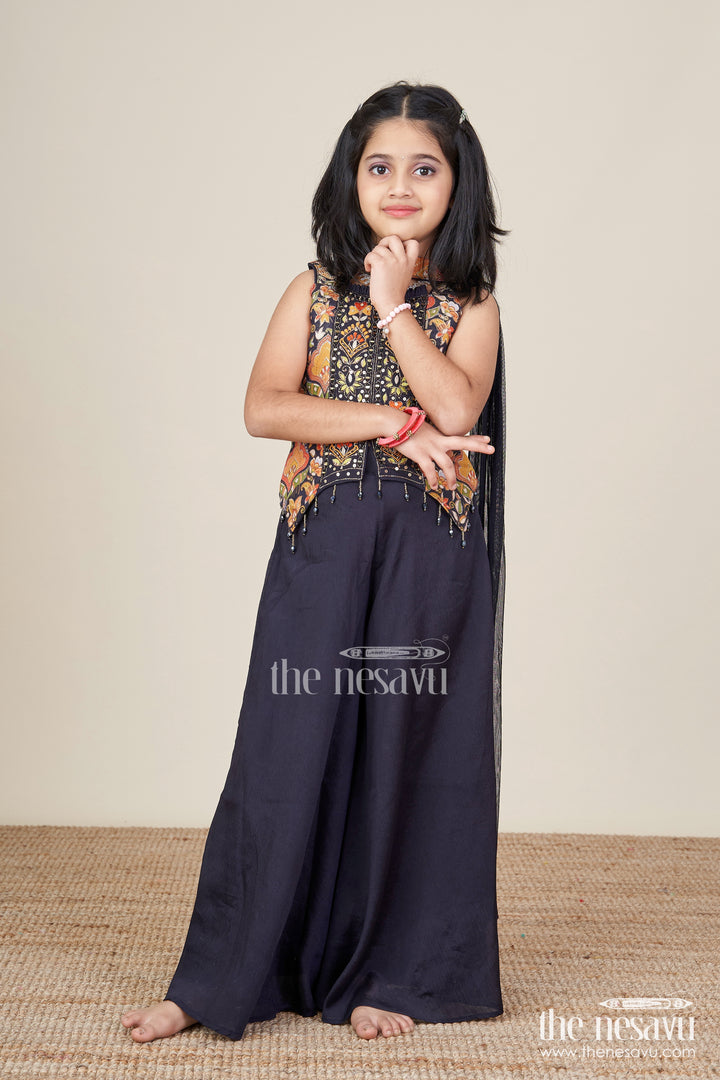 Girls sharara set with embroidered yoke for weddings and family occasions