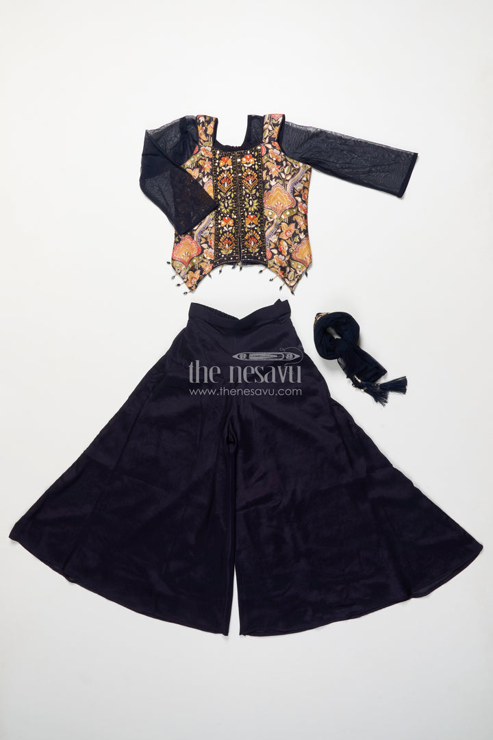 Girls sharara set with embroidered yoke for weddings and family occasions