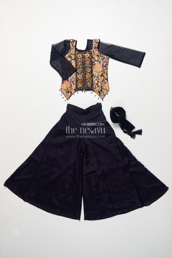Girls sharara set with embroidered yoke for weddings and family occasions