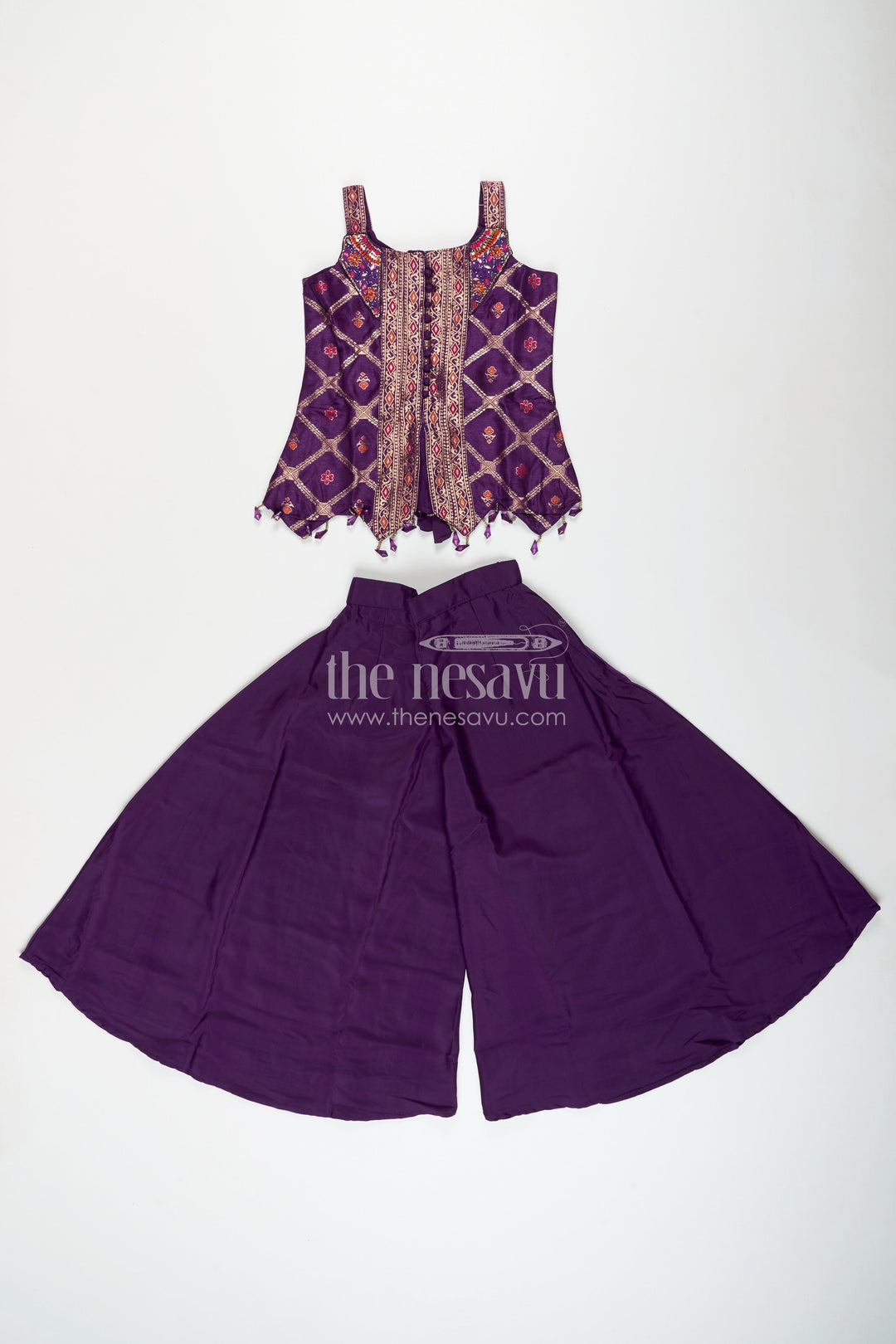Girls purple sharara set with embroidered yoke for festive occasions