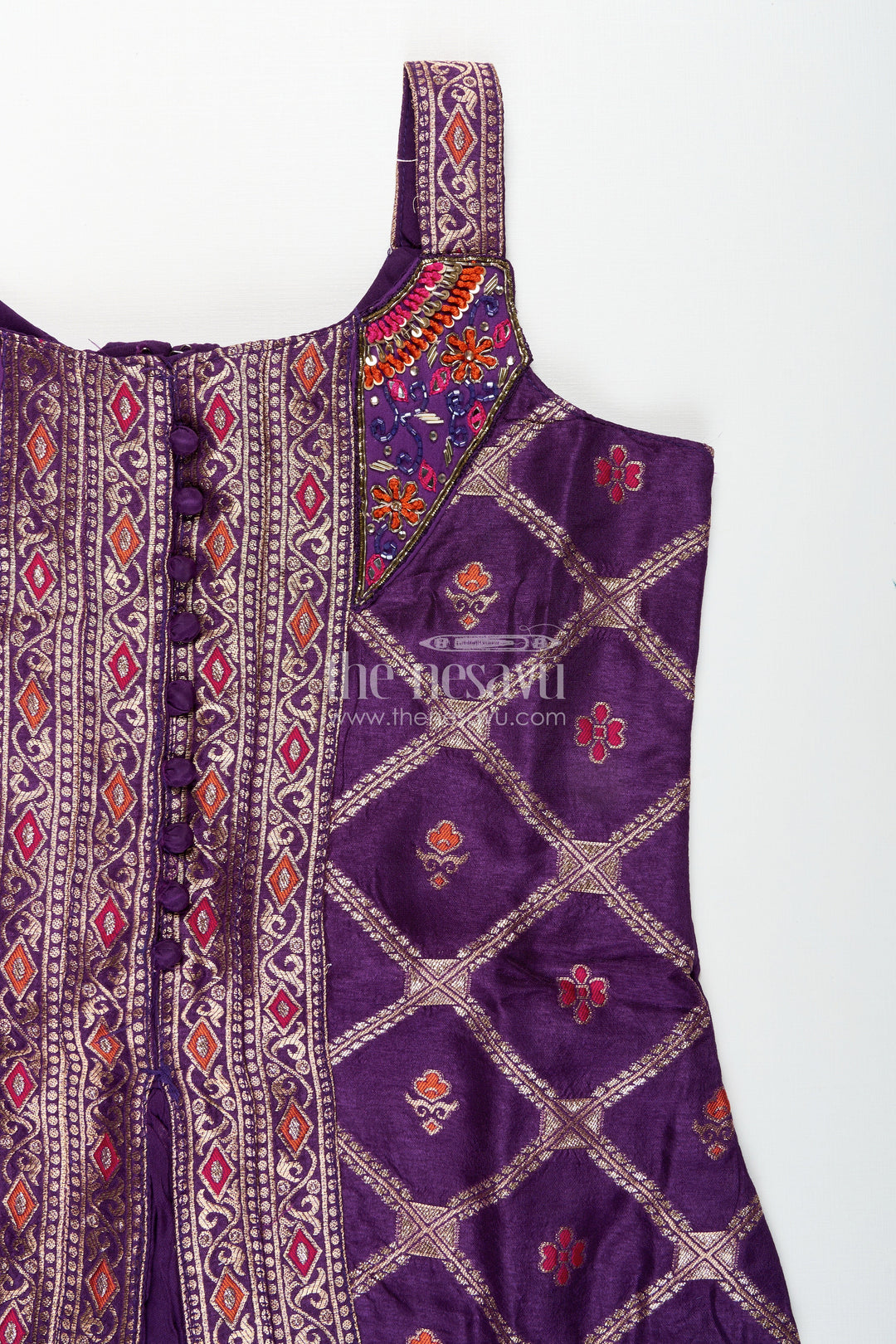 Girls purple sharara set with embroidered yoke for festive occasions