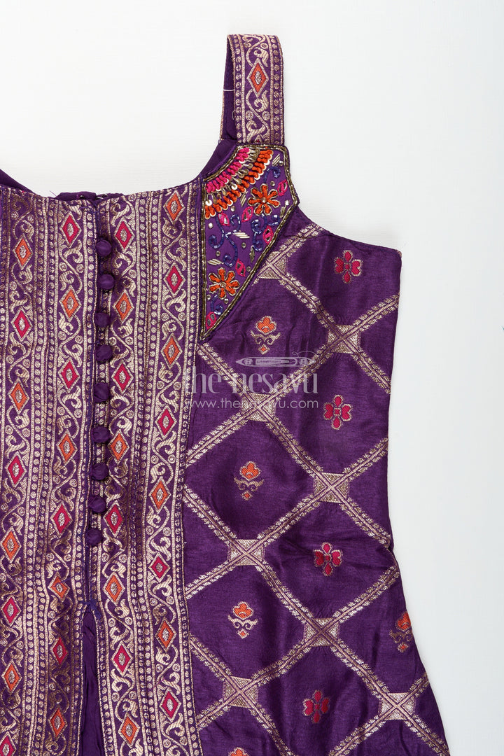 Girls purple sharara set with embroidered yoke for festive occasions