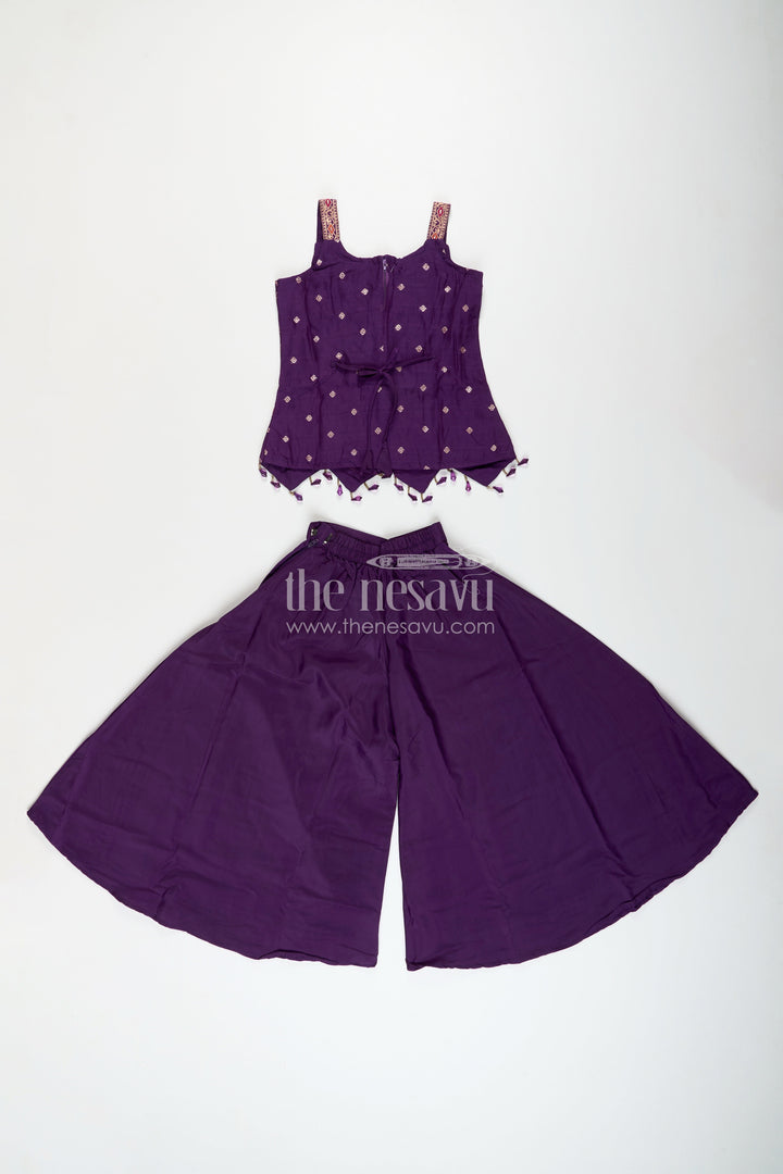Girls purple sharara set with embroidered yoke for festive occasions