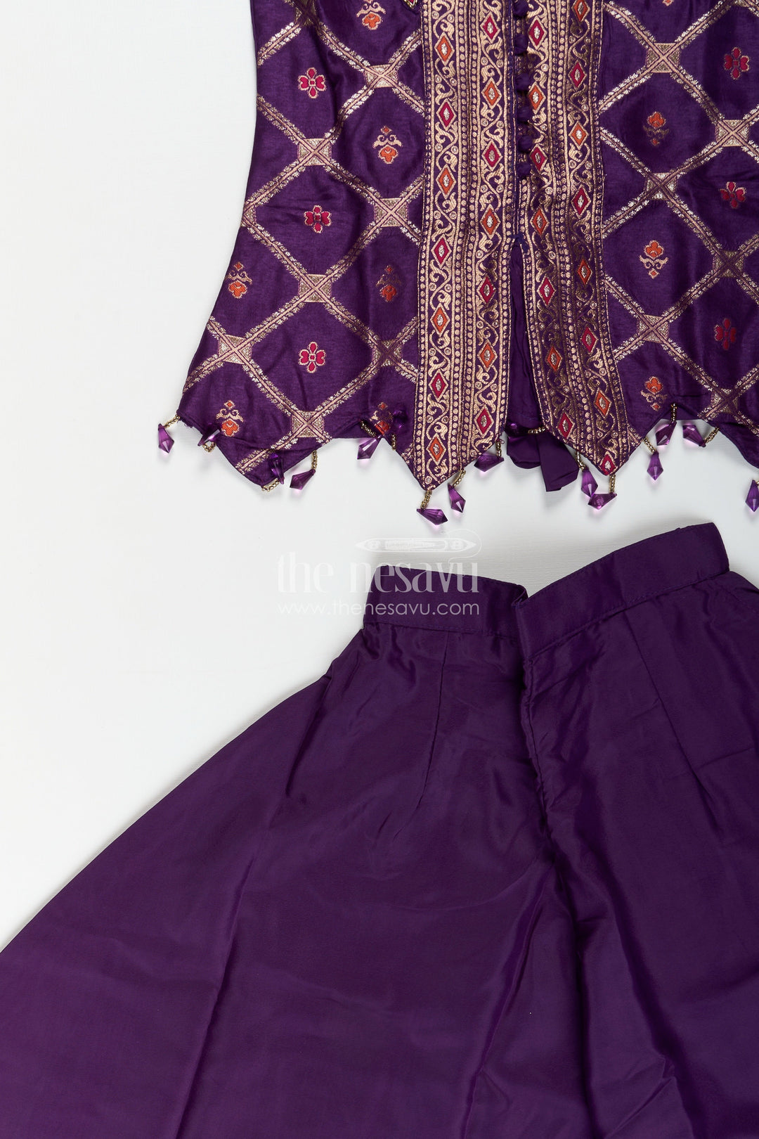 Girls purple sharara set with embroidered yoke for festive occasions