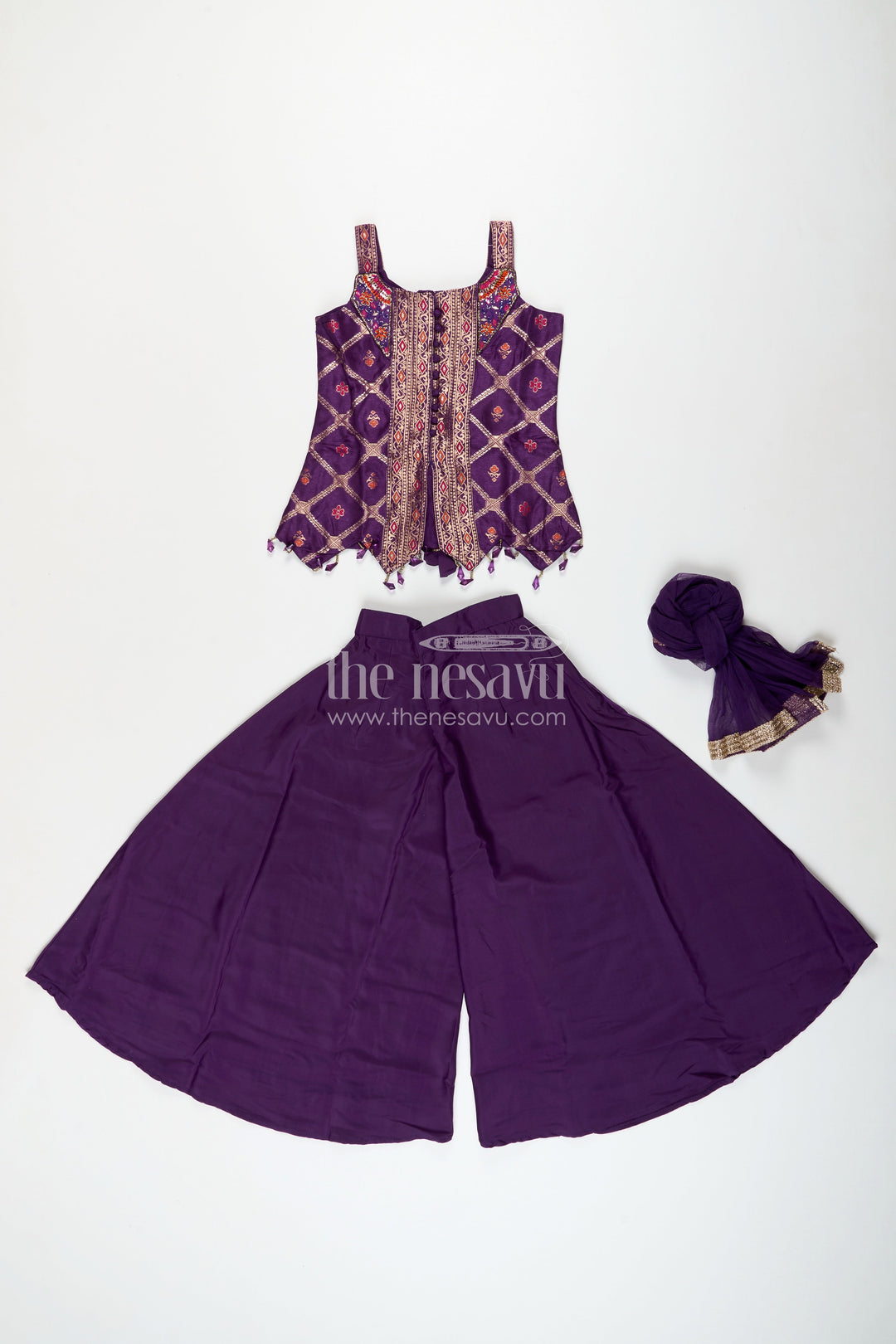Girls purple sharara set with embroidered yoke for festive occasions
