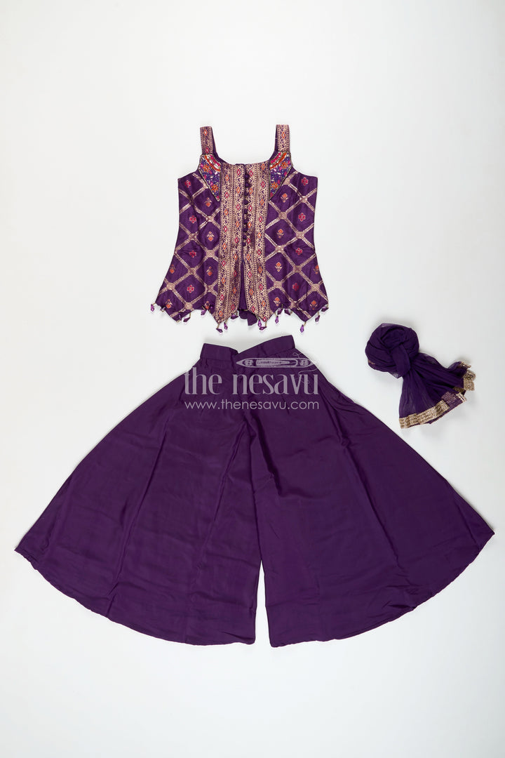 Girls purple sharara set with embroidered yoke for festive occasions