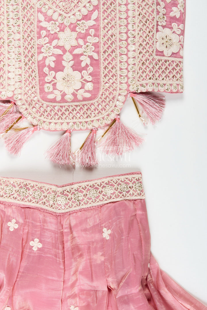 Girls sharara set with embroidered crop top for festive occasions
