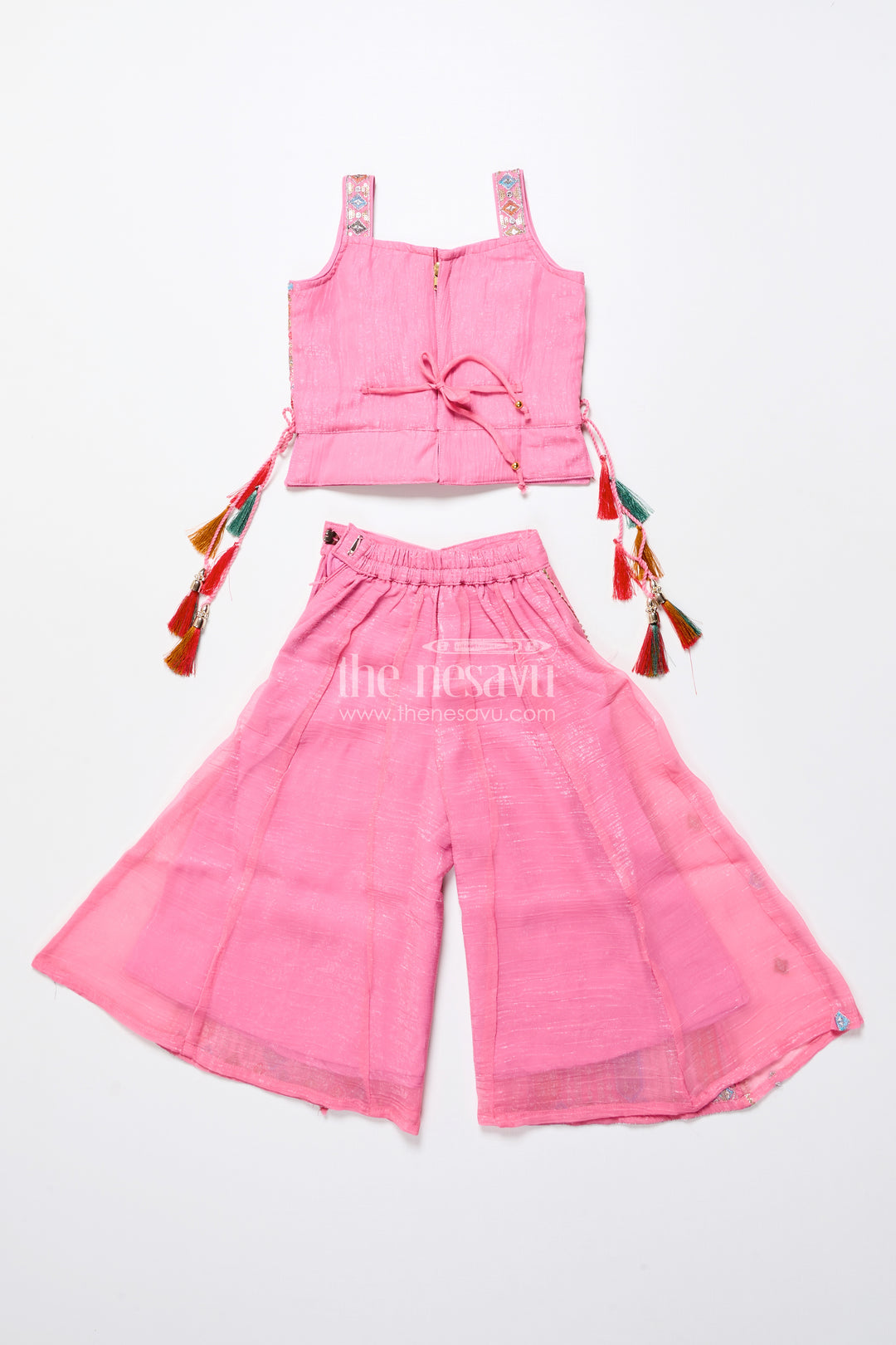 Mirror embroidered pink sharara set with playful tassels