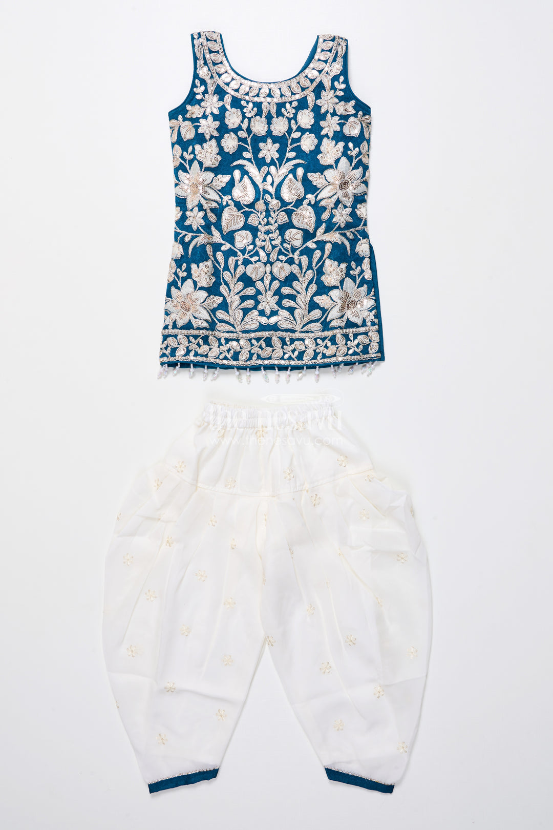 Royal blue embroidered kurti set with dhoti pants