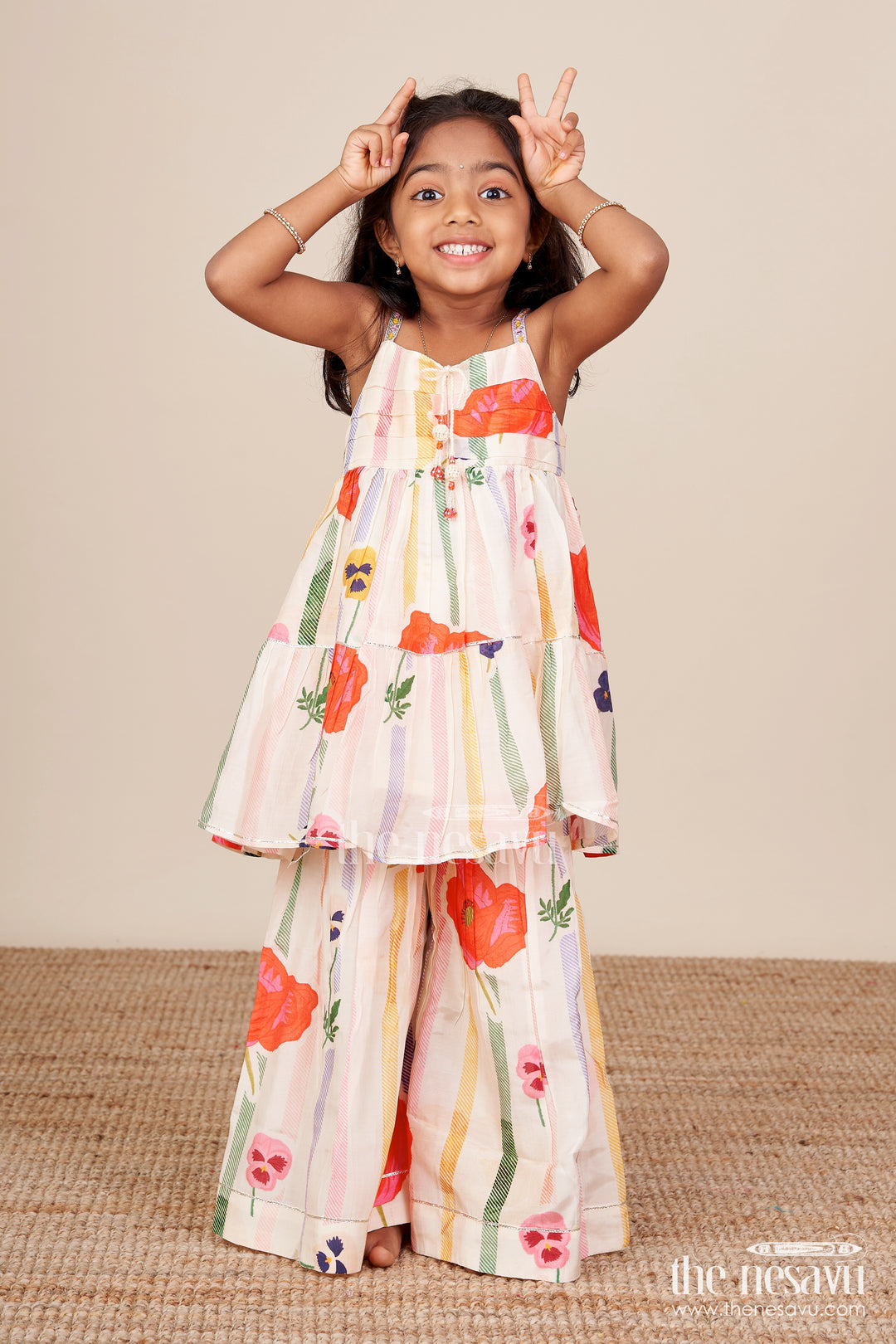 Muslin Silk Ethnic Set for Girls with Layered Top and Printed Plazo