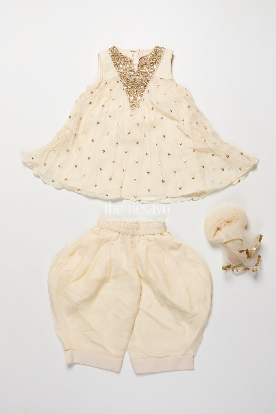 Girls sharara set with embroidered yoke for festive and cultural events