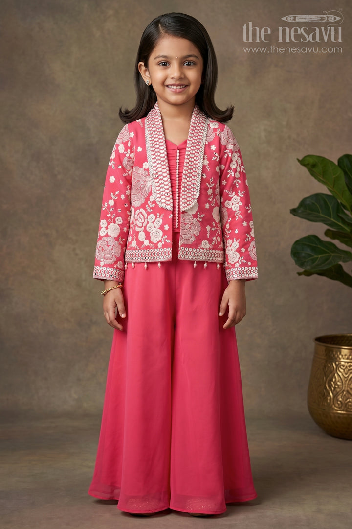 Girls Pink Sharara Set with Designer Embroidery for Celebrations