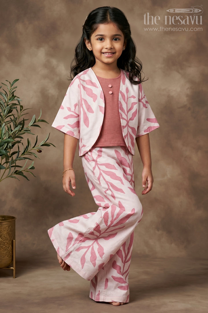 Girls Indo-Western Plazo Set with Leaf Digital Print
