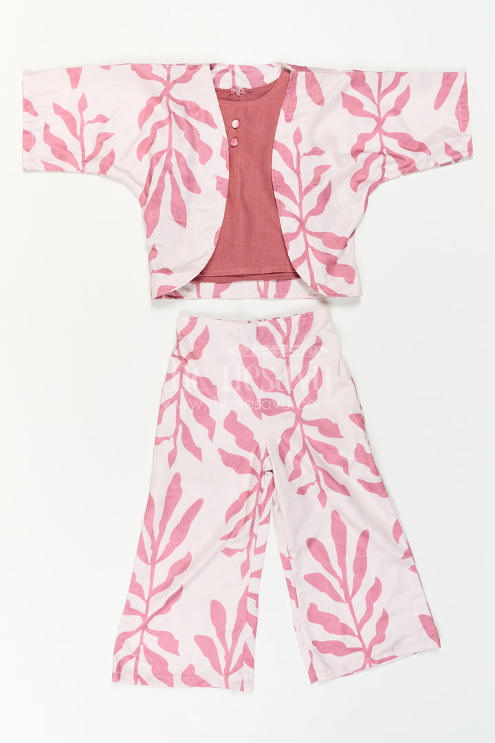Girls Indo-Western Plazo Set with Leaf Digital Print