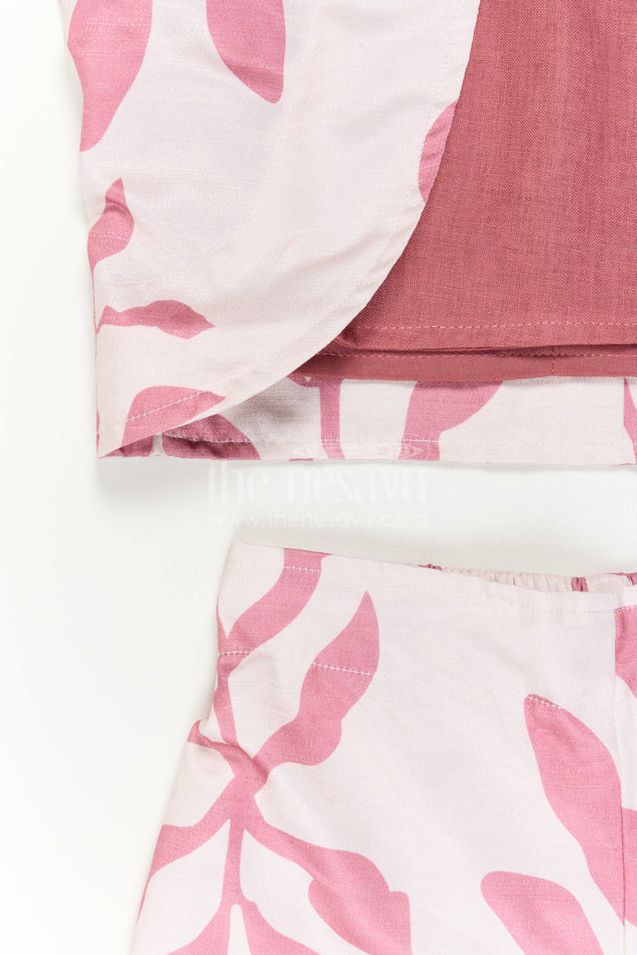 Girls Indo-Western Plazo Set with Leaf Digital Print