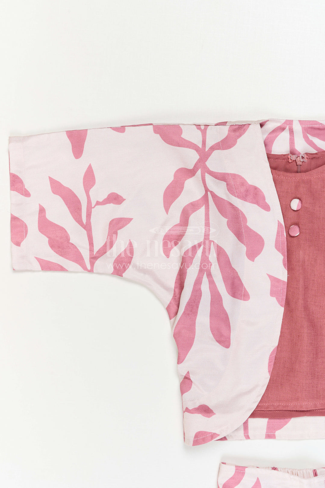 Girls Indo-Western Plazo Set with Leaf Digital Print