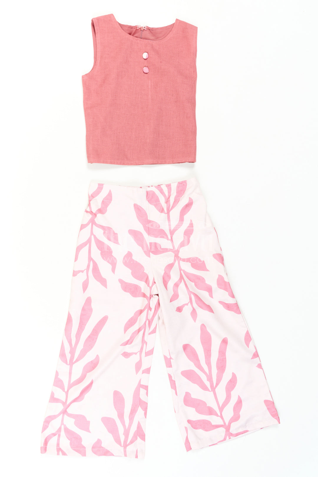 Girls Indo-Western Plazo Set with Leaf Digital Print