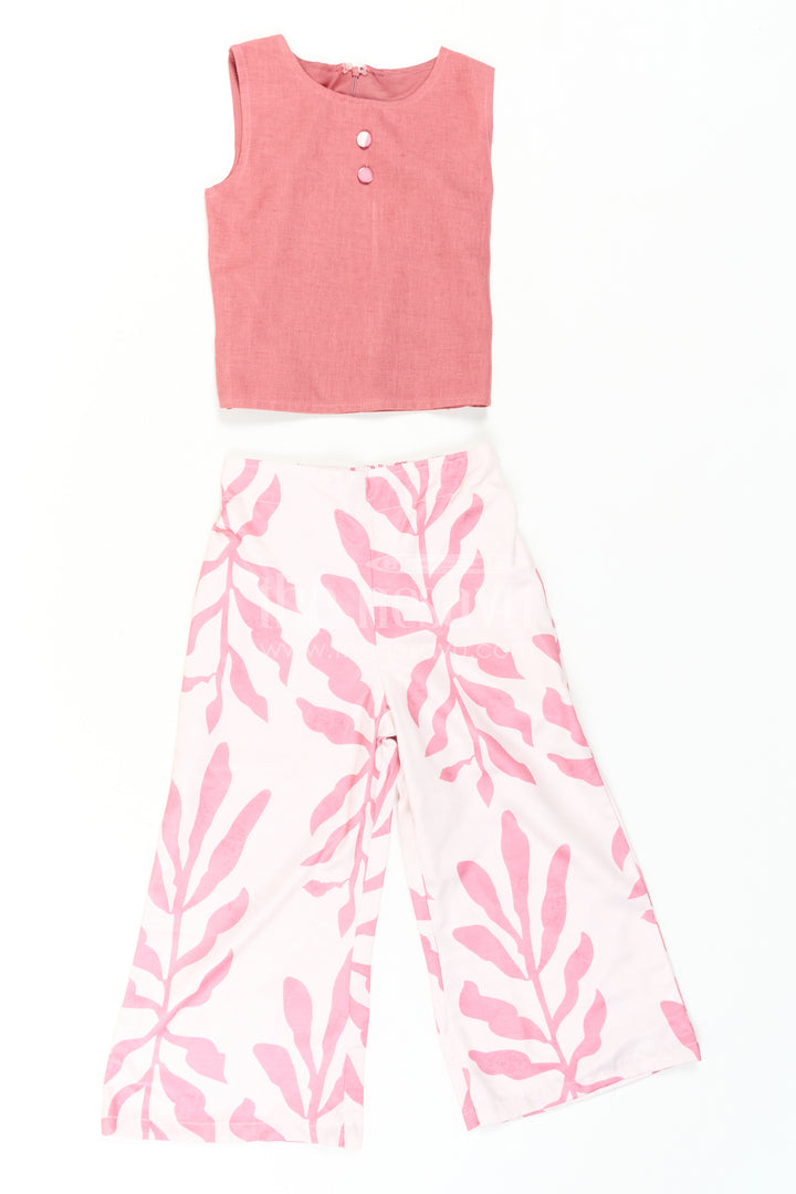 Girls Indo-Western Plazo Set with Leaf Digital Print