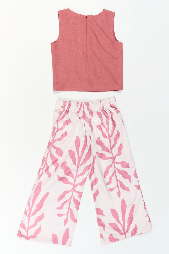 Girls Indo-Western Plazo Set with Leaf Digital Print