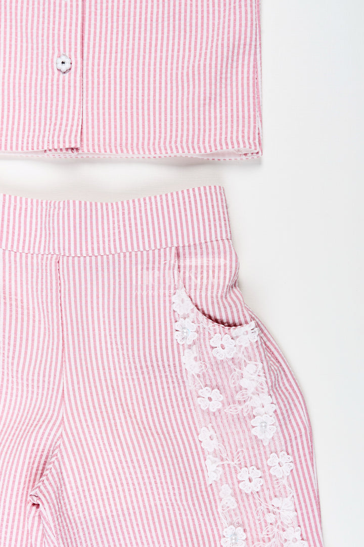Girls plazo set with striped design and puff sleeve top