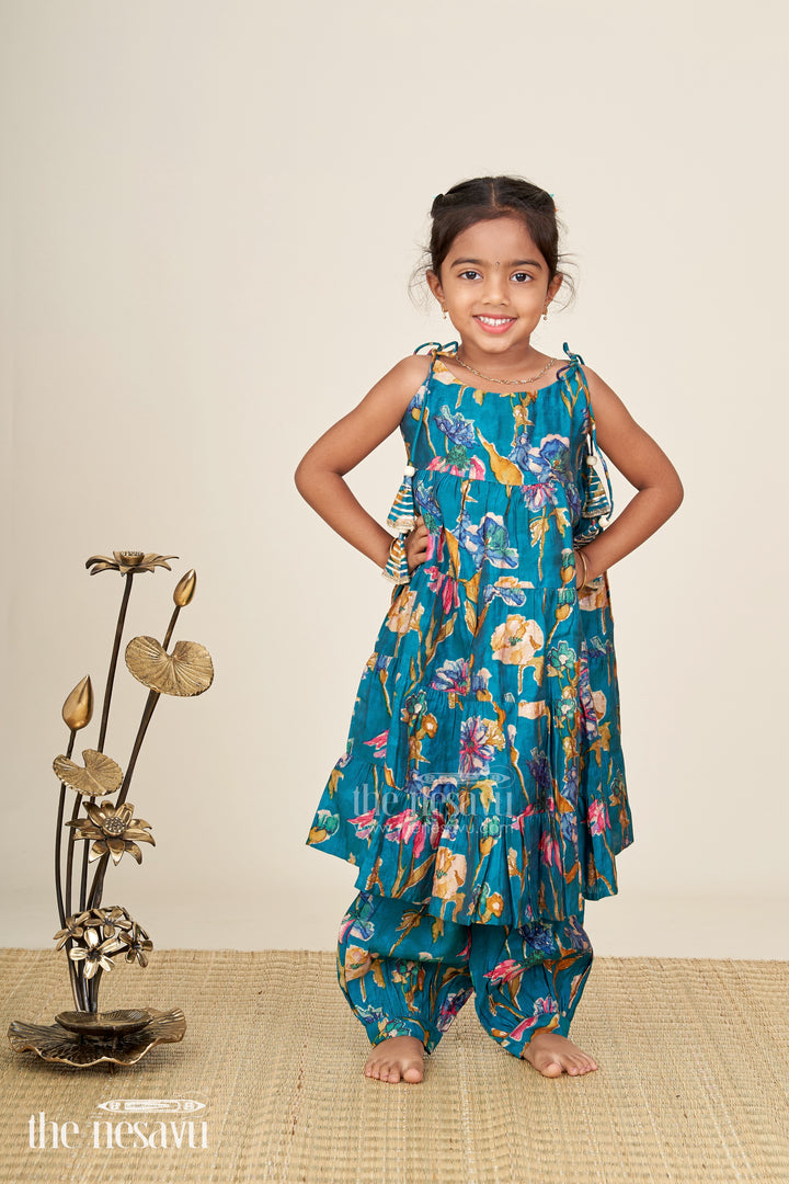 Green floral sharara set for toddler girls for ethnic family gatherings