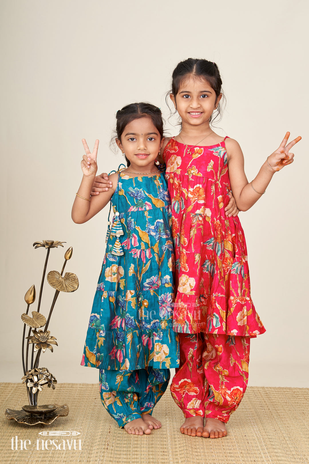 Green floral sharara set for toddler girls for ethnic family gatherings