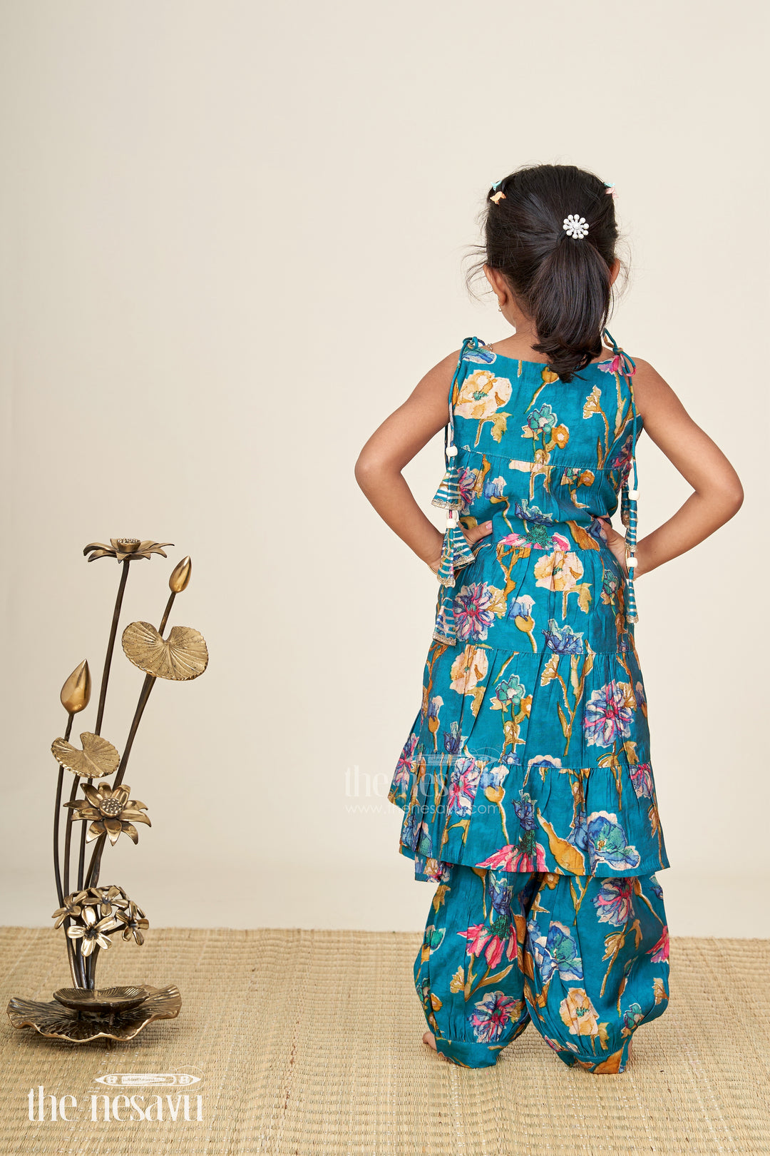 Green floral sharara set for toddler girls for ethnic family gatherings