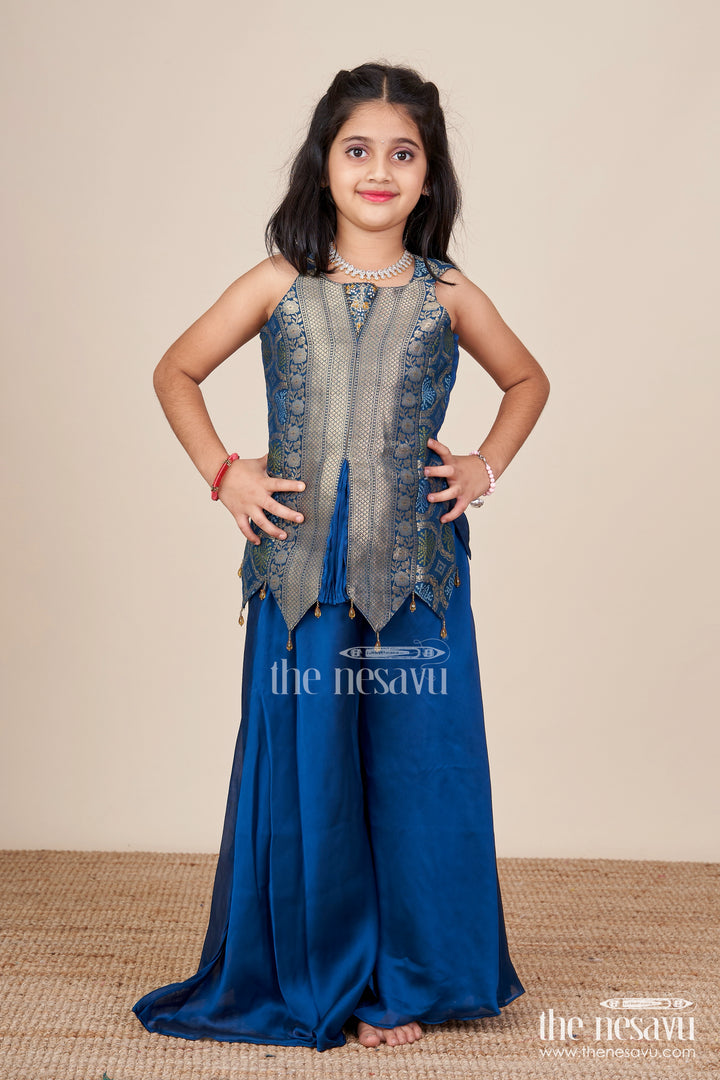 Traditional girls ethnic set with sleeveless blouse and flared pants