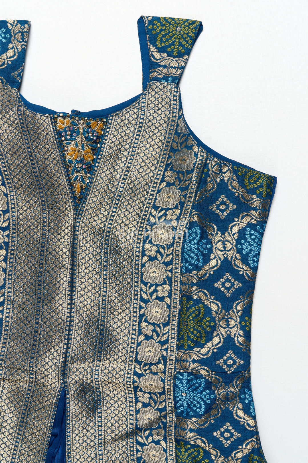 Traditional girls ethnic set with sleeveless blouse and flared pants